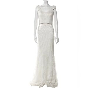 Jovani White Sequin Formal Gown Size 4 NWT Neiman Marcus $520 Prom Evening